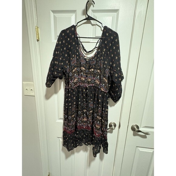 Rebellion Plus Size Women’s  Black Geometric Boho Dress 2X Semi Sheer - Picture 1 of 6